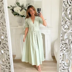 LONGUE ROBE EN JEAN VERT SAUGE