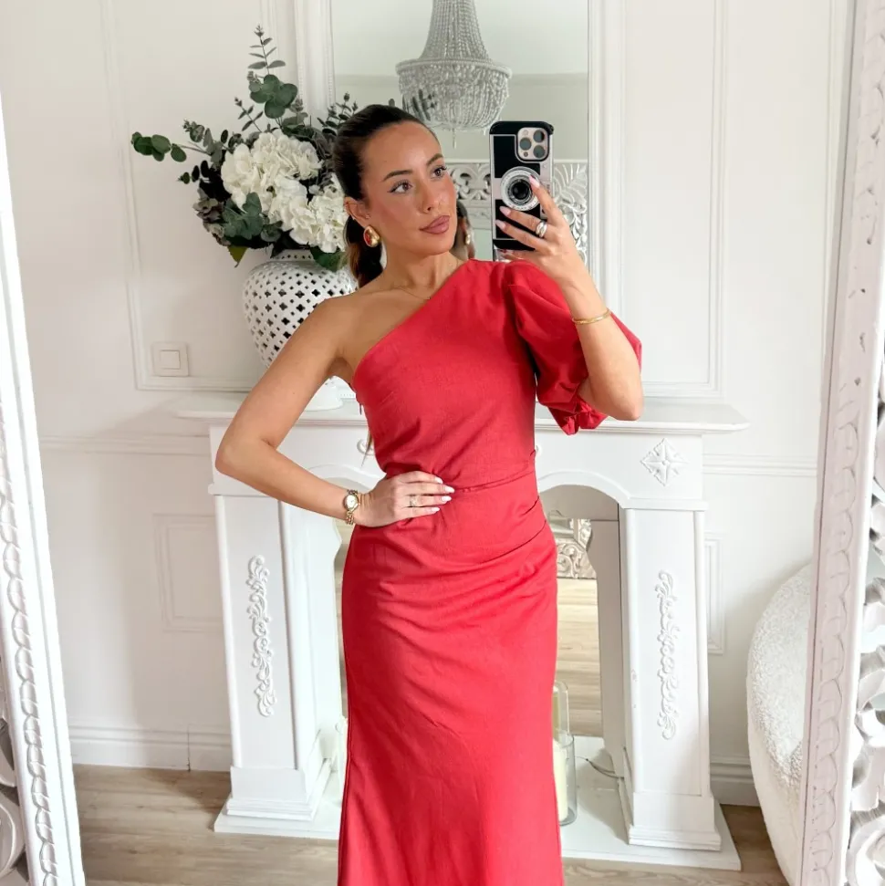 LONGUE ROBE EN LIN MONOMANCHE TERRACOTA