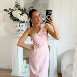 LONGUE ROBE EN LIN ROSE PASTEL