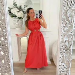 LONGUE ROBE FENTES TERRACOTA BIJOUX