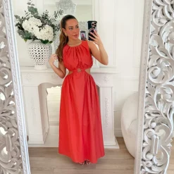 LONGUE ROBE FENTES TERRACOTA BIJOUX