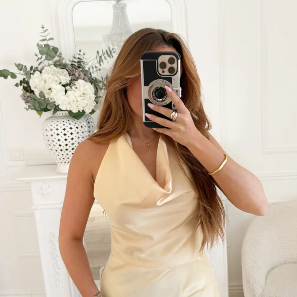 LONGUE ROBE JAUNE BEURRE DOS NU