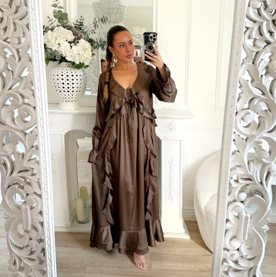 LONGUE ROBE SATIN AMPLE CHOCO