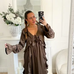 LONGUE ROBE SATIN AMPLE CHOCO