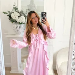 LONGUE ROBE SATIN AMPLE PINK