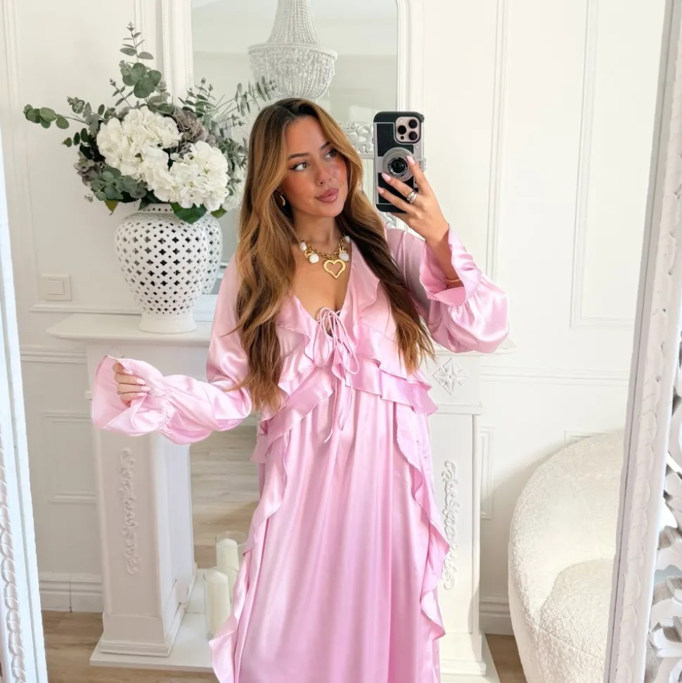 LONGUE ROBE SATIN AMPLE PINK