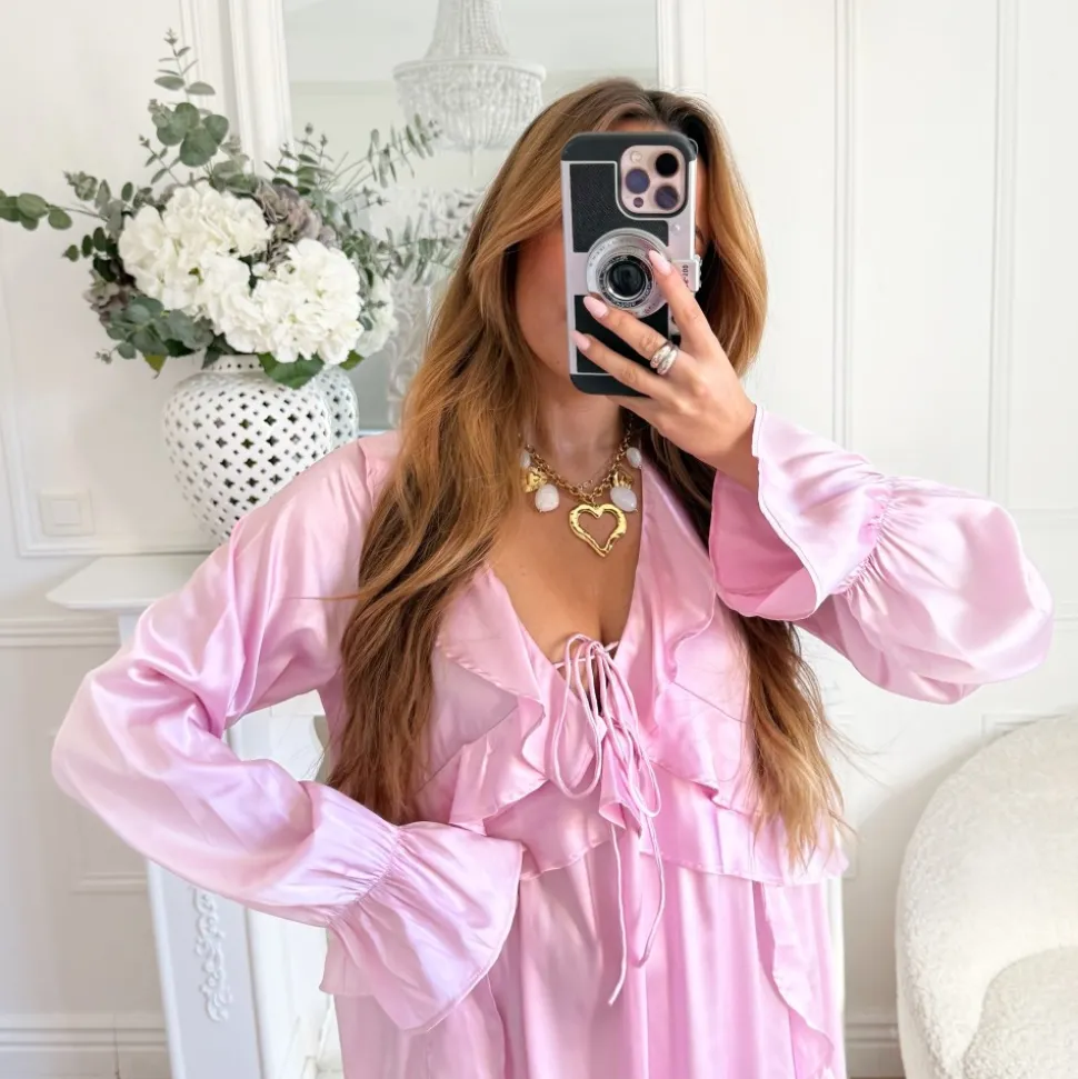 LONGUE ROBE SATIN AMPLE PINK