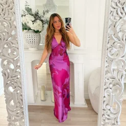 LONGUE ROBE VIOLETTE MOTIFS