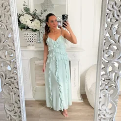 LONGUE ROBE VOLANTS AQUA