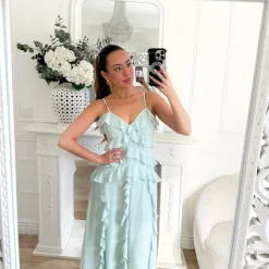 LONGUE ROBE VOLANTS AQUA