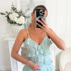 LONGUE ROBE VOLANTS AQUA