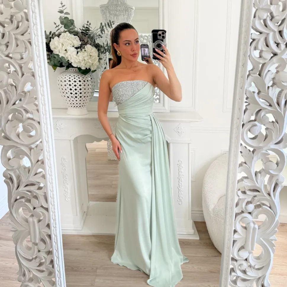 LONGUE VERT SAUGE BUSTIER STRASS