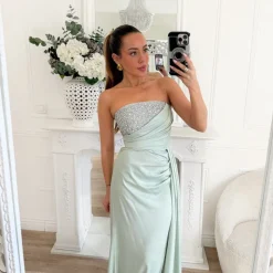 LONGUE VERT SAUGE BUSTIER STRASS