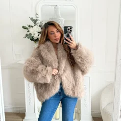 MANTEAU FOURRURE TAUPE À CAPUCHE AURORE