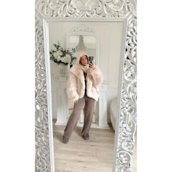 MANTEAU FOURRURE TAUPE EMMY AVEC CAPUCHE