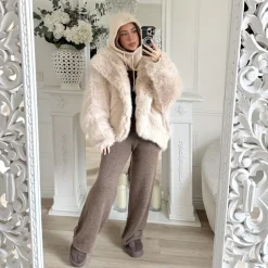 MANTEAU FOURRURE TAUPE EMMY AVEC CAPUCHE