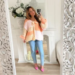 MAXI GILET BEIGE CORAIL PINK