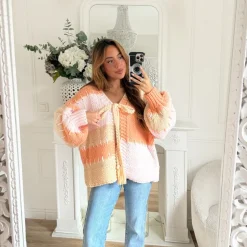 MAXI GILET BEIGE CORAIL PINK