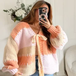 MAXI GILET BEIGE CORAIL PINK