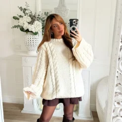 MAXI PULL GROSSE MAILLE BEIGE CLOTHILDE