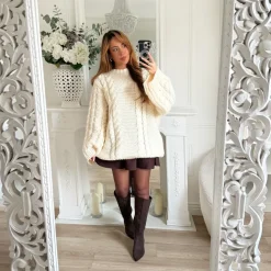 MAXI PULL GROSSE MAILLE BEIGE CLOTHILDE