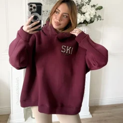 MAXI SWEAT BURGUNDY À CAPUCHE SKI ALEXANDRINE