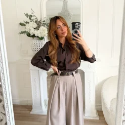 PALAZZO TAUPE AVEC CEINTURE LOUISETTE