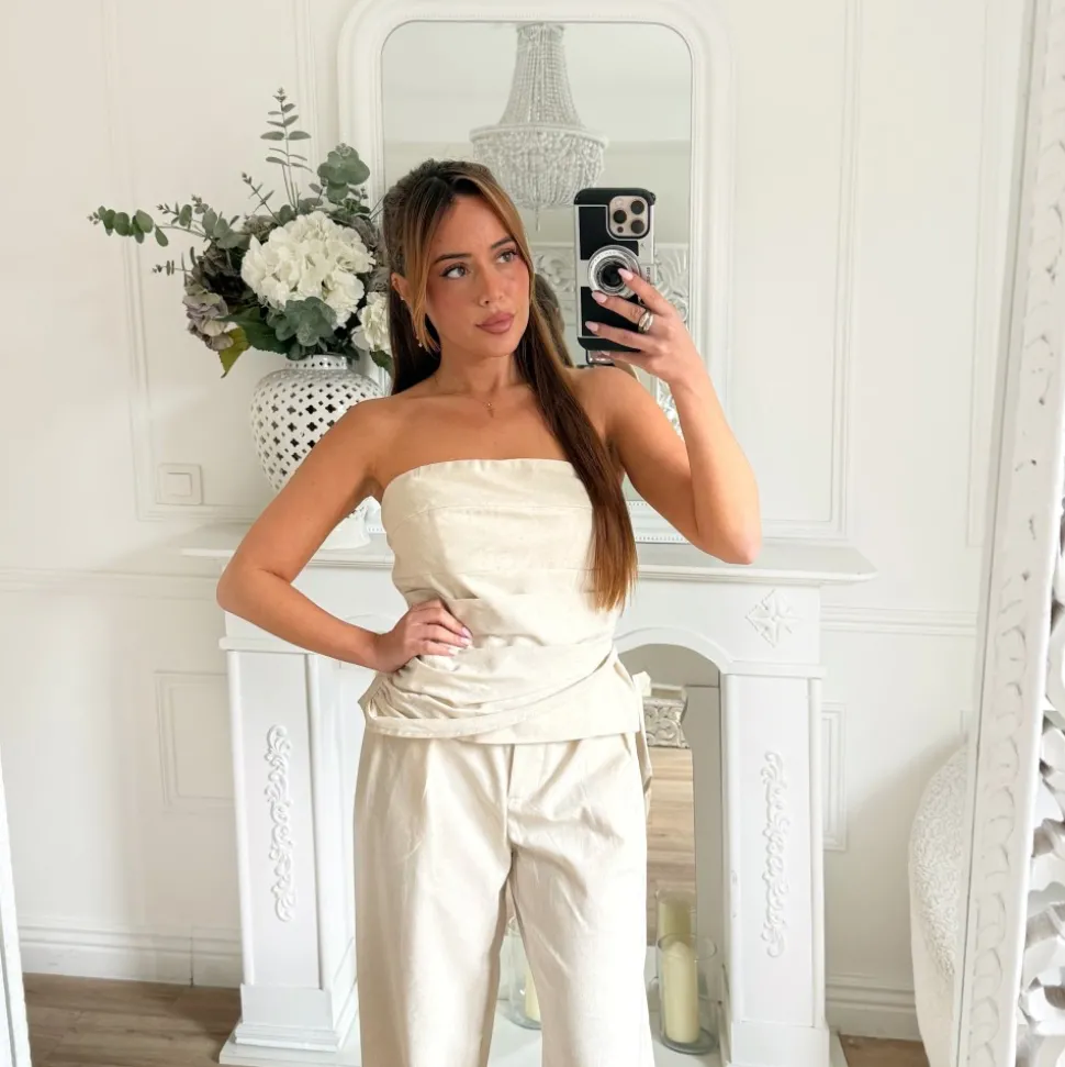 PANTALON BEIGE CHINÉ EN LIN