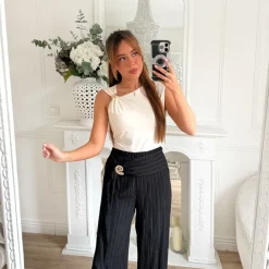 PANTALON FLUIDE PLISSÉ BLACK COQUILLAGE