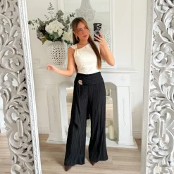 PANTALON FLUIDE PLISSÉ BLACK COQUILLAGE