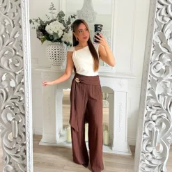 PANTALON FLUIDE PLISSÉ CHOCO BIJOUX