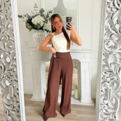 PANTALON FLUIDE PLISSÉ CHOCO BIJOUX