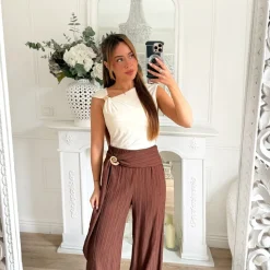 PANTALON FLUIDE PLISSÉ CHOCO BIJOUX