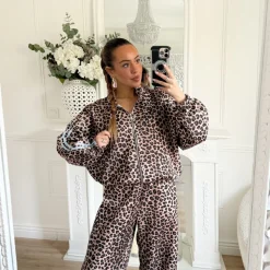 PANTALON JOGGING LÉOPARD BANDES BLEUES