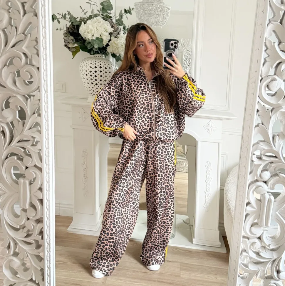 PANTALON JOGGING LÉOPARD BANDES JAUNES