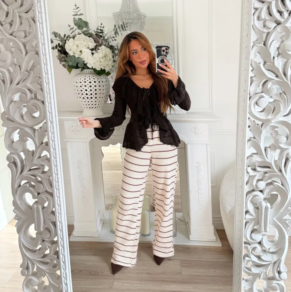 PANTALON MAILLE BEIGE RAYURES