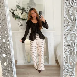 PANTALON MAILLE BEIGE RAYURES