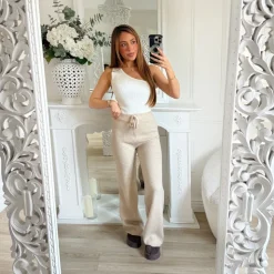 PANTALON MAILLE CÔTELÉE BEIGE CLAIR LUCIENNE
