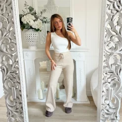 PANTALON MAILLE CÔTELÉE BEIGE CLAIR LUCIENNE