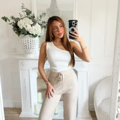 PANTALON MAILLE CÔTELÉE BEIGE CLAIR LUCIENNE