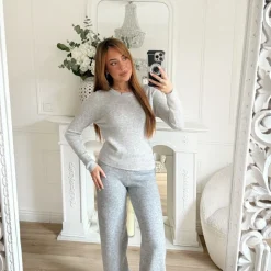 PANTALON MAILLE GRIS CLAIR
