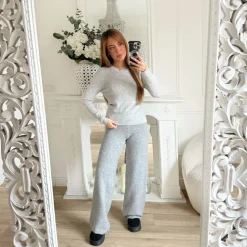 PANTALON MAILLE GRIS CLAIR