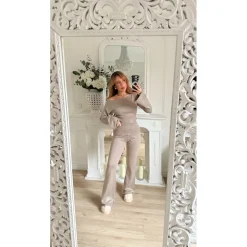 PANTALON MAILLE TAUPE ESTELLE