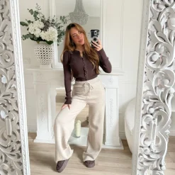 PANTALON MAILLE TAUPE LUDIVINE