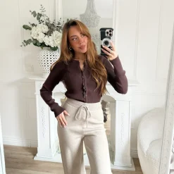 PANTALON MAILLE TAUPE LUDIVINE