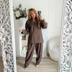 PANTALON TAILLEUR BALLON CHOCO