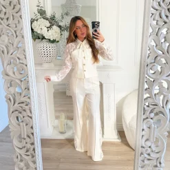 PANTALON TAILLEUR BEIGE DENTELLE