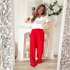 PANTALON TAILLEUR FLUIDE AMPLE ROUGE