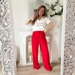 PANTALON TAILLEUR FLUIDE AMPLE ROUGE