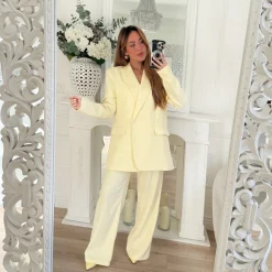 PANTALON TAILLEUR JAUNE PASTEL